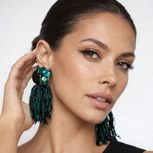 Vintage Australian Crystal & Jet Tassel clip Earrings